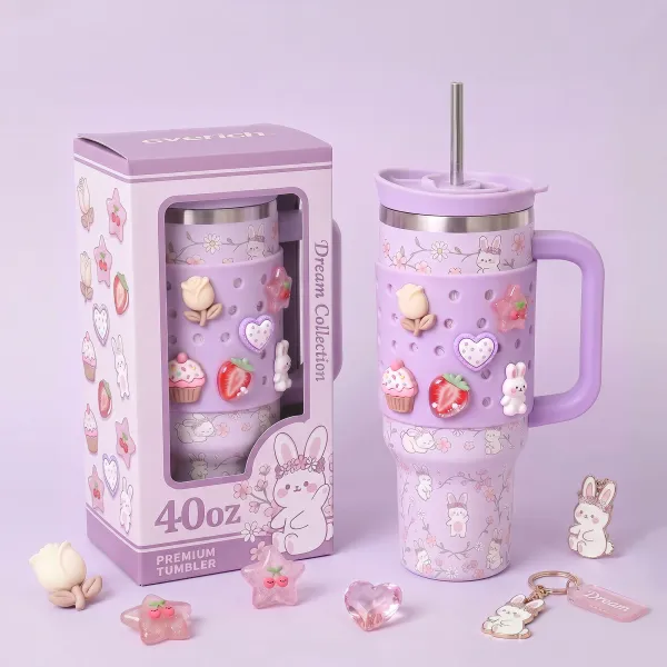 2026 New 40oz Double Wall Vacuum Insulated Stainless Steel Tumbler Handgrip BPA Free Cute Design Portable Travel Gift Box